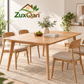 ZuxQari™ 5-Piece Modern Scandinavian Dining Set – Natural Wood Dining Table with Rounded Corners &amp; 4 Upholstered Fabric Chairs