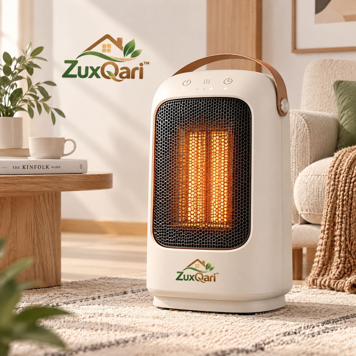 ZuxQari™ Portable Ceramic Space Heater with Smart Touch Control, Timer & Leather Carry Handle for Home and Office