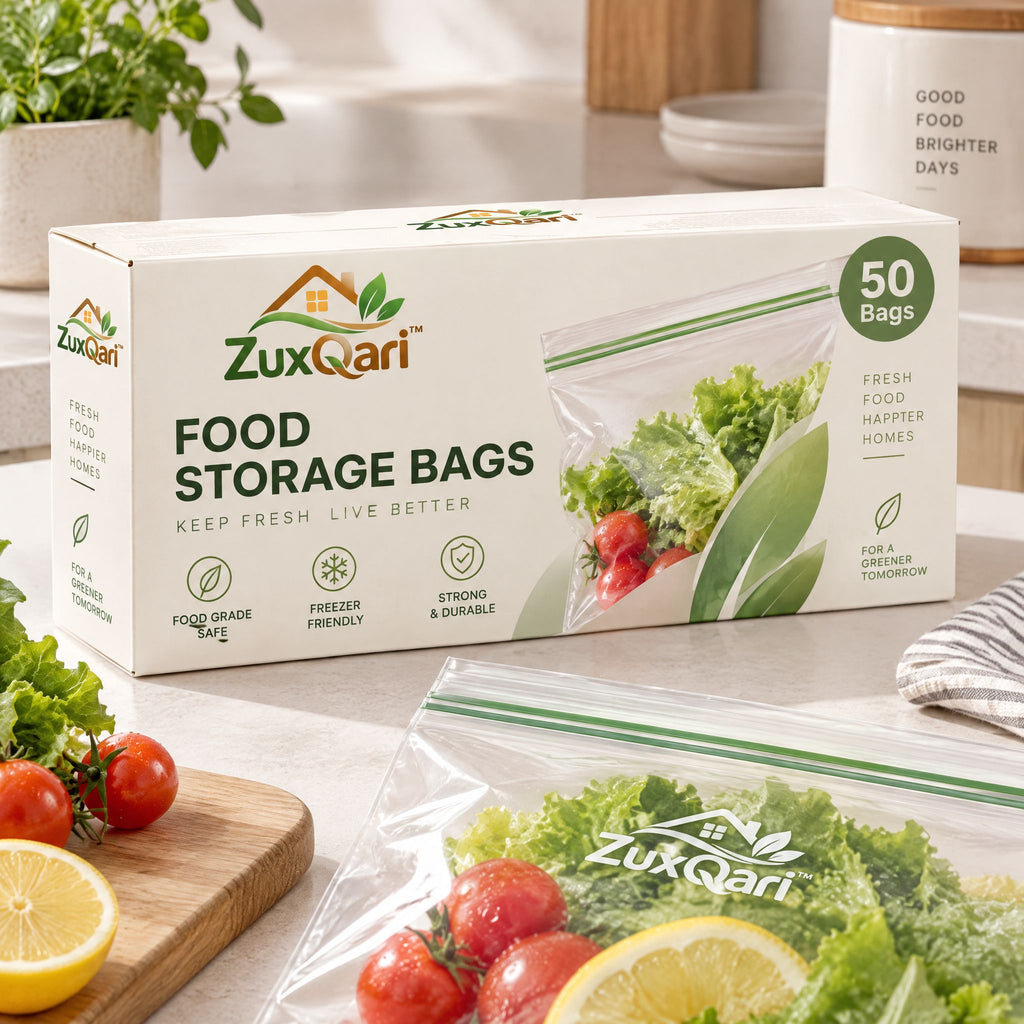 ZuxQari™ Food Storage Bags (50 Count) – Food-Grade, Freezer-Safe Double Seal Storage Bags for Produce, Meal Prep &amp; Kitchen Organization