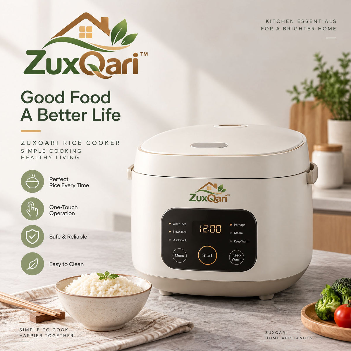 ZuxQari™ Smart Digital Rice Cooker – 6-in-1 Compact Multi-Cooker with One-Touch Control &amp; Keep Warm