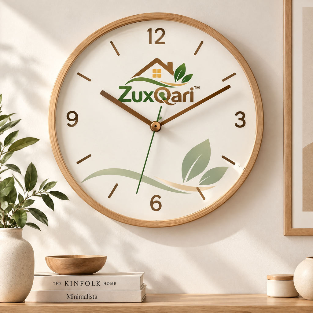 ZuxQari™ 12-Inch Modern Wooden Wall Clock, Silent Non-Ticking Nature Botanical Dial, Minimalist Decorative Clock for Living Room &amp; Home Decor