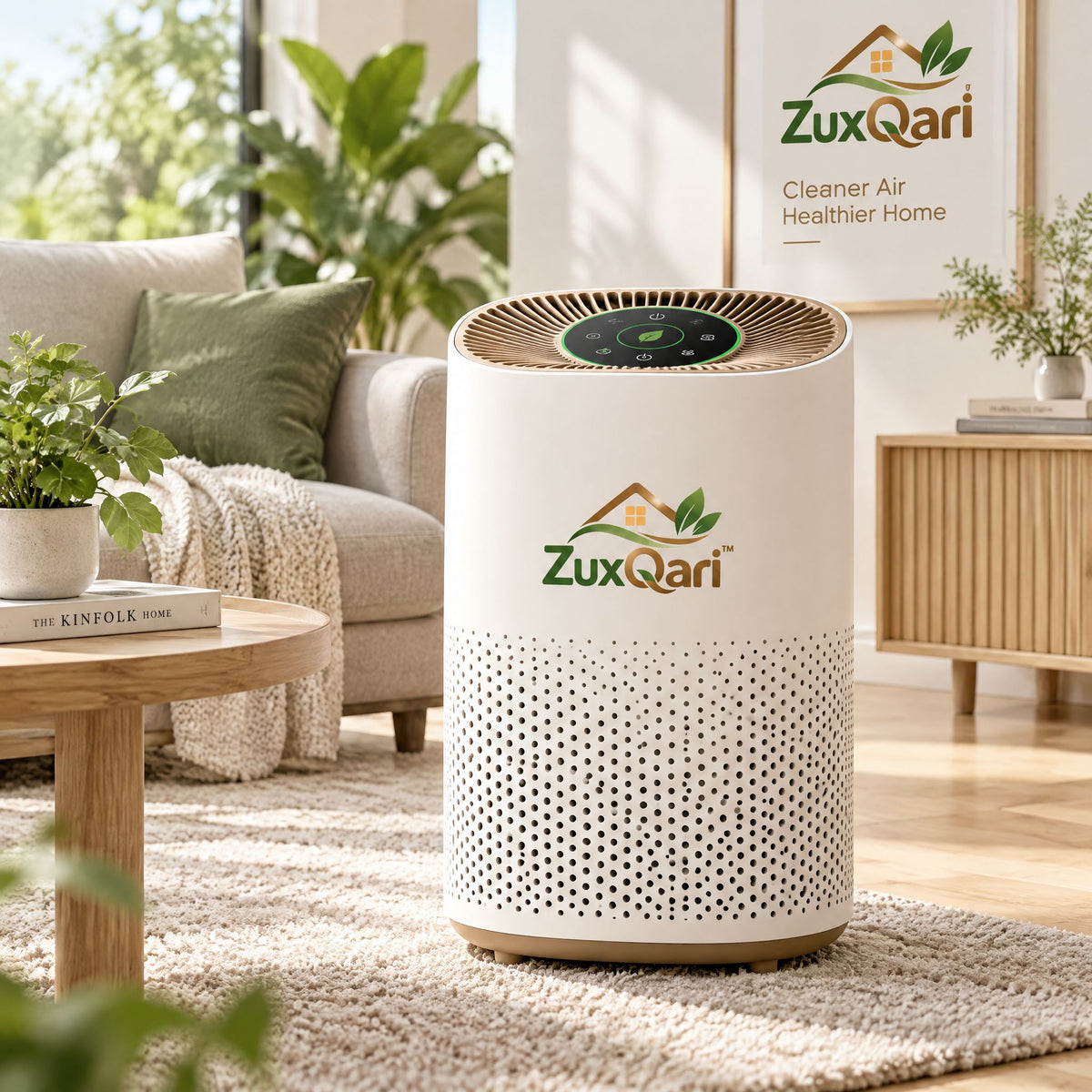 ZuxQari™ H13 True HEPA Air Purifier for Home Large Rooms – 360° Air Intake with Smart Touch Panel for Allergies, Smoke & Pet Dander