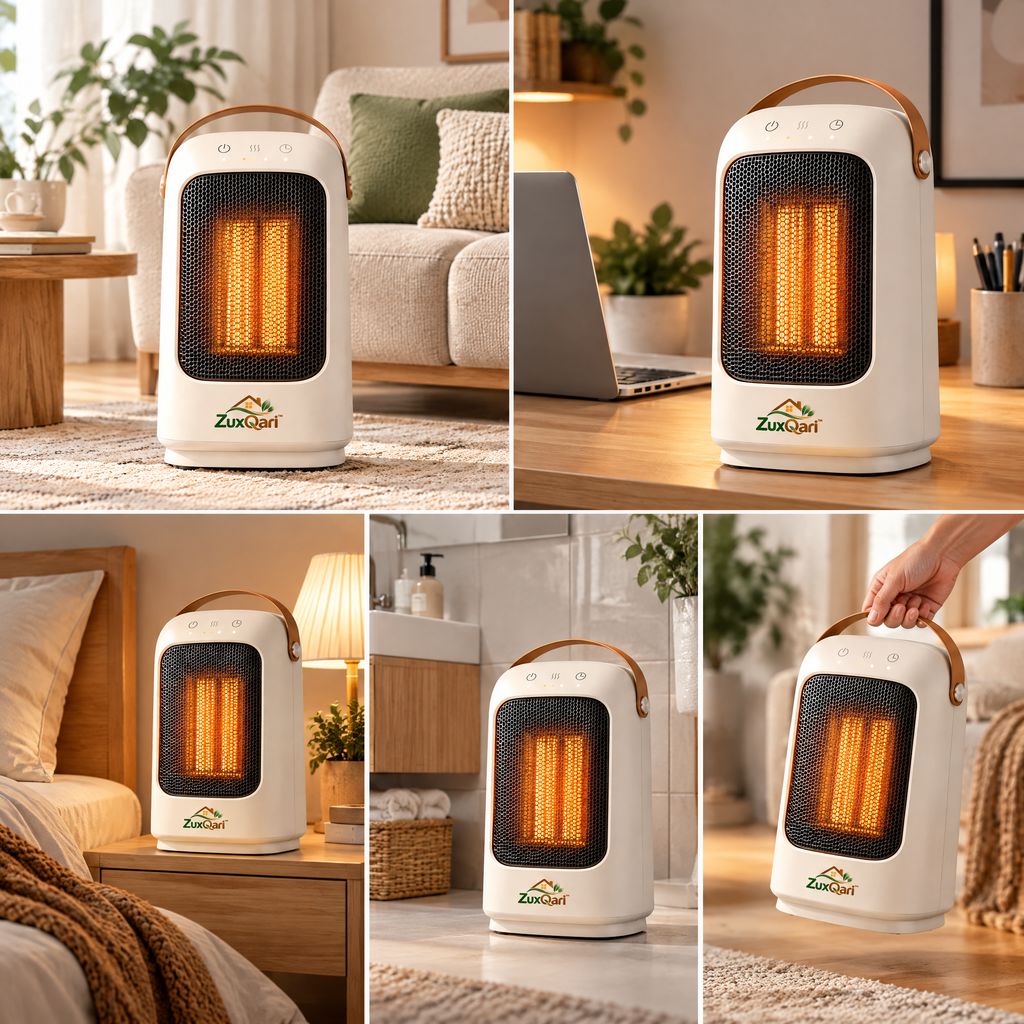 ZuxQari™ Portable Ceramic Space Heater with Smart Touch Control, Timer &amp; Leather Carry Handle for Home and Office