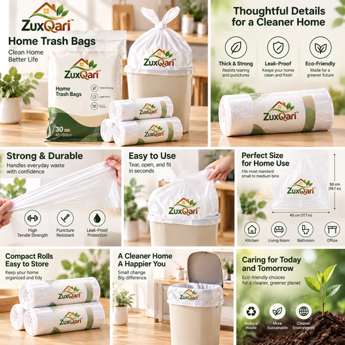 ZuxQari™ 30-Pack Home Trash Bags (45×50cm) – Thick, Strong &amp; Leak-Proof White Garbage Liners for Bathroom, Bedroom, Kitchen, and Office