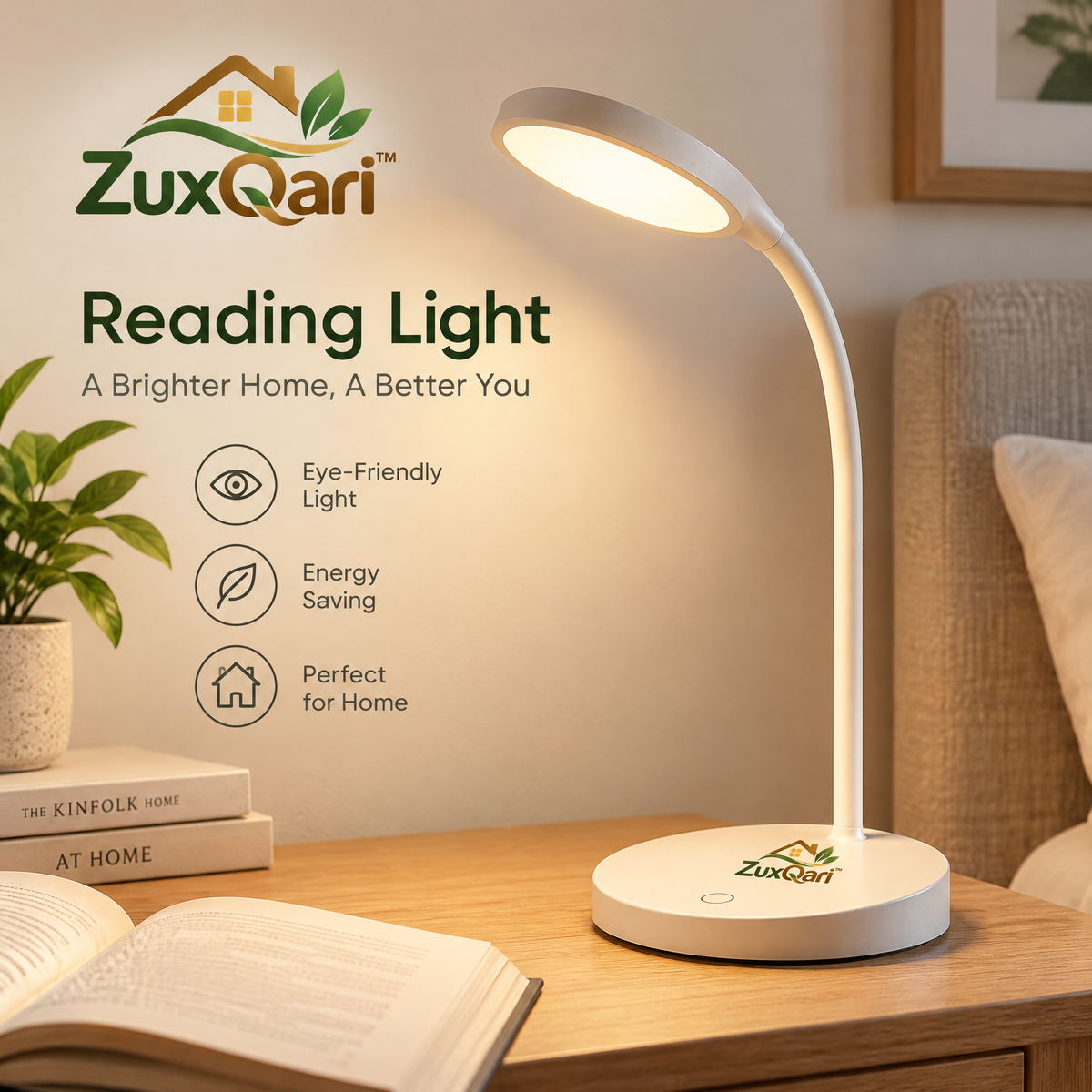ZuxQari™ Eye-Caring LED Reading Desk Lamp – Flexible Gooseneck Table Light with Touch Control & Energy-Saving Design for Bedroom, Study & Home Office