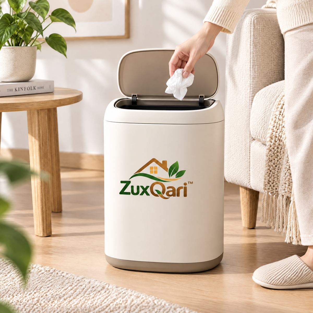 ZuxQari™ Modern Swing-Lid Trash Can – 2.6 Gallon (10L) Slim Two-Tone Wastebasket for Living Room, Bedroom, Home Office &amp; Bathroom