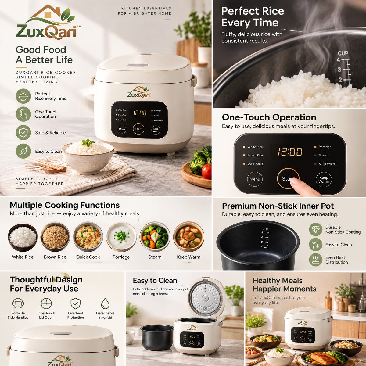 ZuxQari™ Smart Digital Rice Cooker – 6-in-1 Compact Multi-Cooker with One-Touch Control &amp; Keep Warm